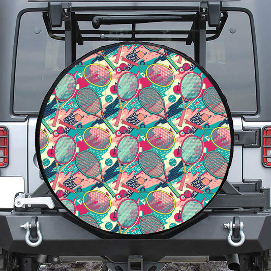 Retro Tennis Pattern Print Leather Spare Tire Cover