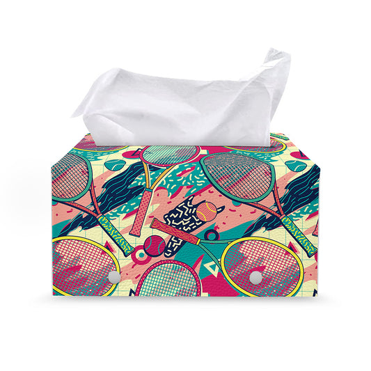 Retro Tennis Pattern Print Leather Tissue Box Cover