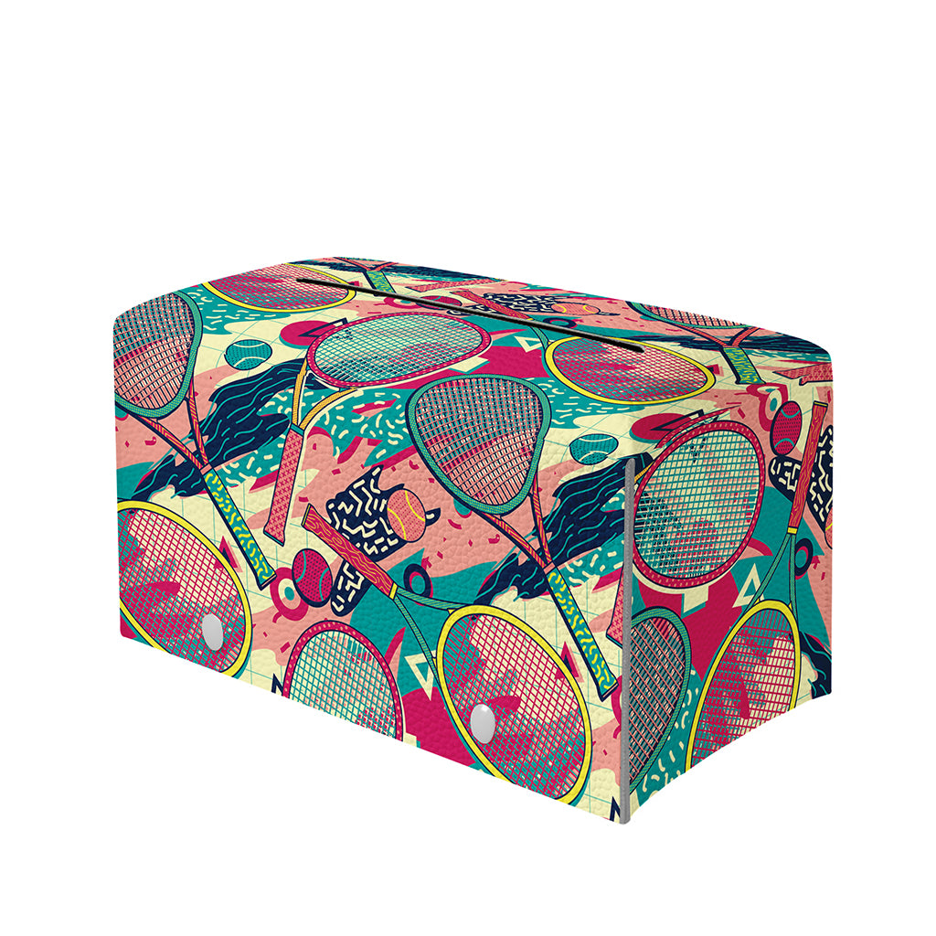 Retro Tennis Pattern Print Leather Tissue Box Cover