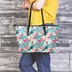 Retro Tennis Pattern Print Leather Tote Bag