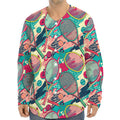 Retro Tennis Pattern Print Long Sleeve Baseball Jersey