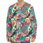 Retro Tennis Pattern Print Long Sleeve Baseball Jersey