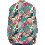 Retro Tennis Pattern Print Long Sleeve Baseball Jersey