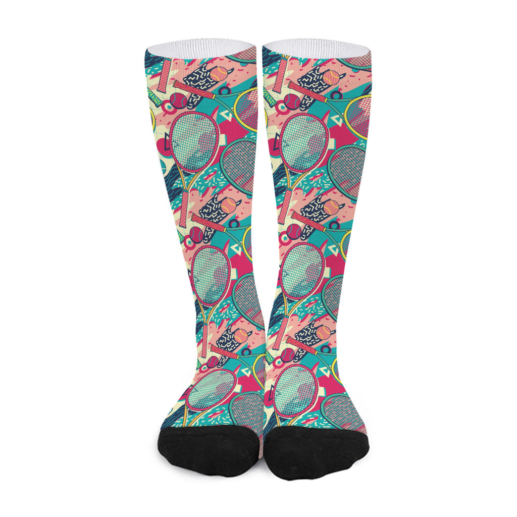 Retro Tennis Pattern Print Long Socks