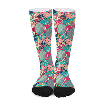 Retro Tennis Pattern Print Long Socks