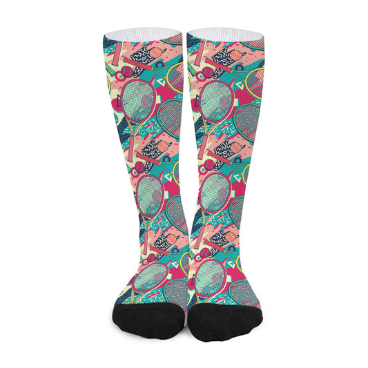 Retro Tennis Pattern Print Long Socks