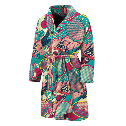 Retro Tennis Pattern Print Men's Bathrobe
