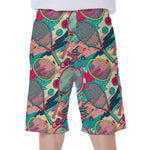 Retro Tennis Pattern Print Men's Beach Shorts
