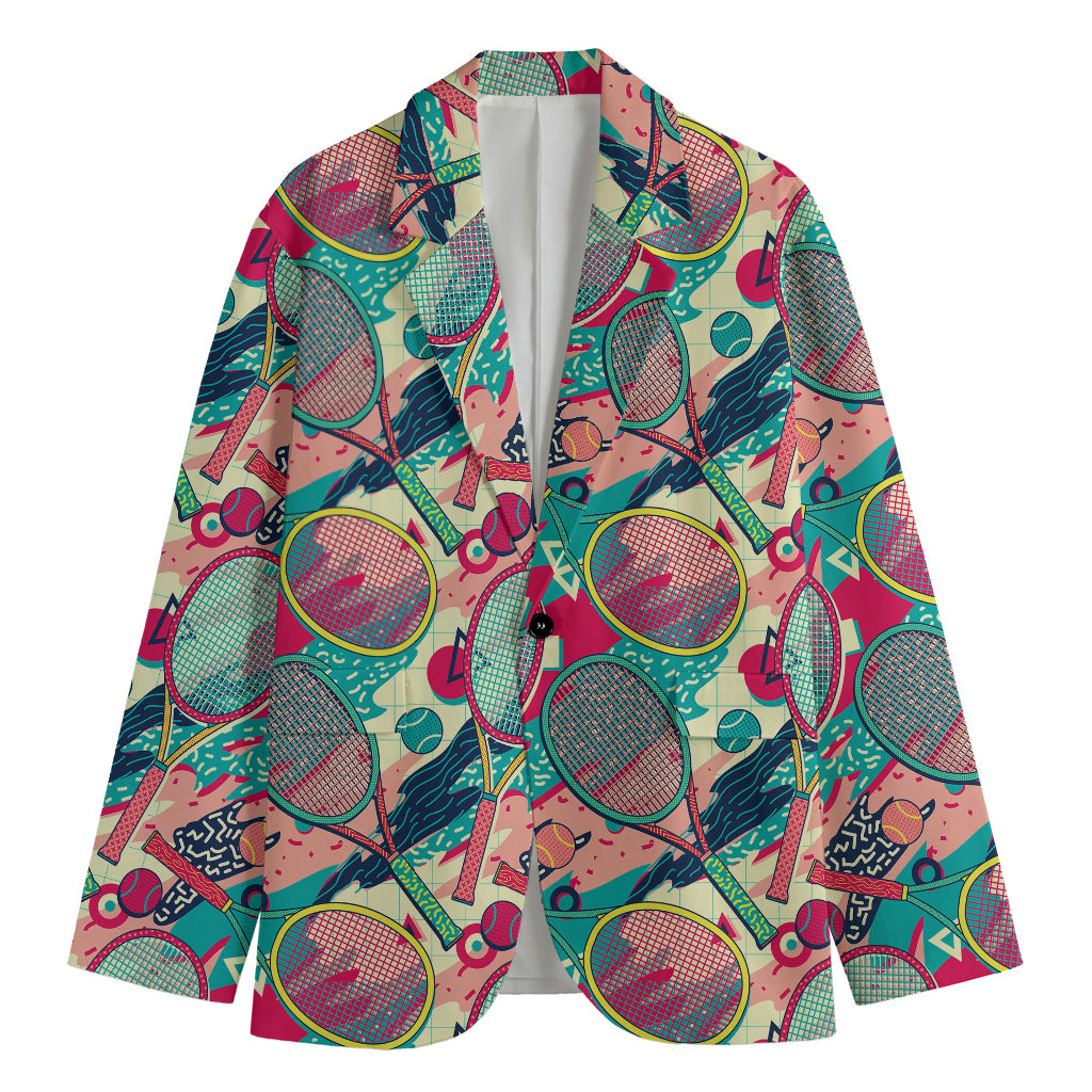 Retro Tennis Pattern Print Men's Blazer