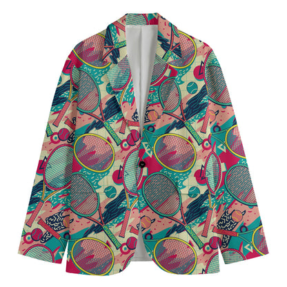Retro Tennis Pattern Print Men's Blazer