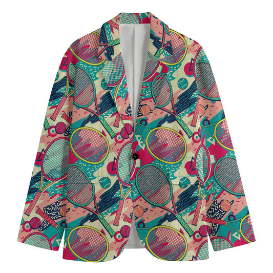 Retro Tennis Pattern Print Men's Blazer