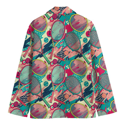 Retro Tennis Pattern Print Men's Blazer