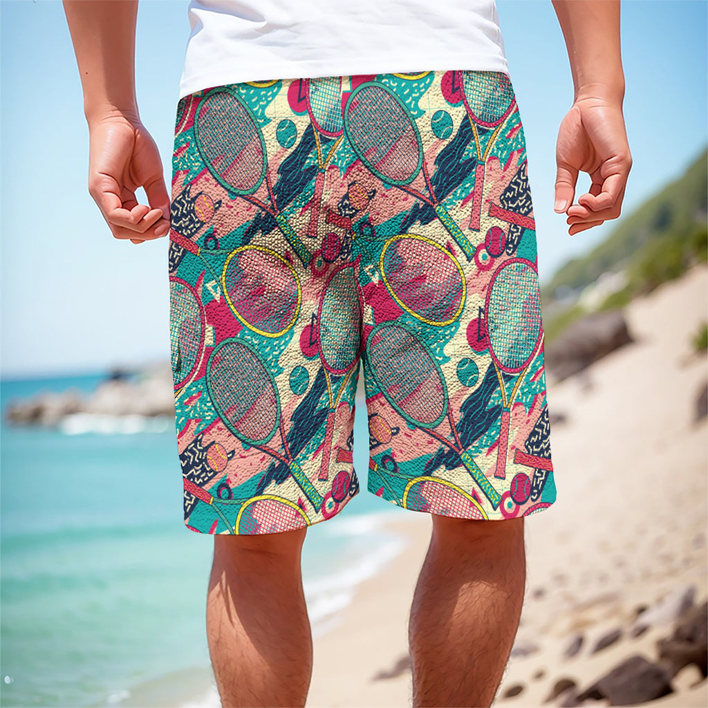 Retro Tennis Pattern Print Men's Cargo Shorts