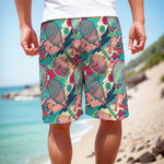 Retro Tennis Pattern Print Men's Cargo Shorts