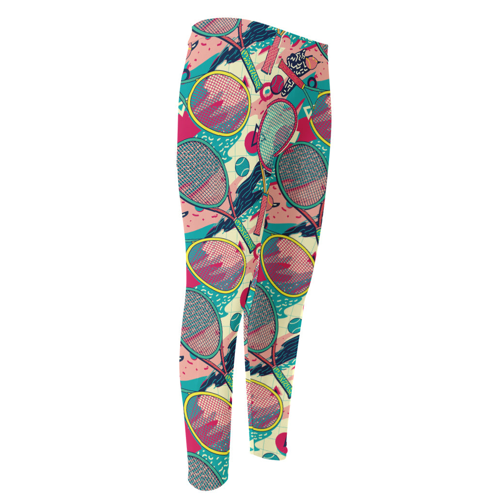 Retro Tennis Pattern Print Men's Compression Pants
