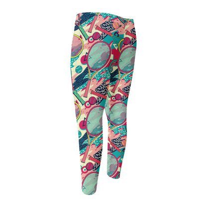 Retro Tennis Pattern Print Men's Compression Pants