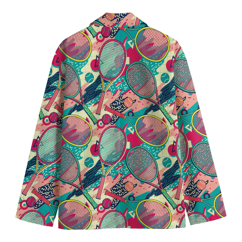 Retro Tennis Pattern Print Men's Cotton Blazer