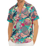 Retro Tennis Pattern Print Men's Deep V-Neck Shirt
