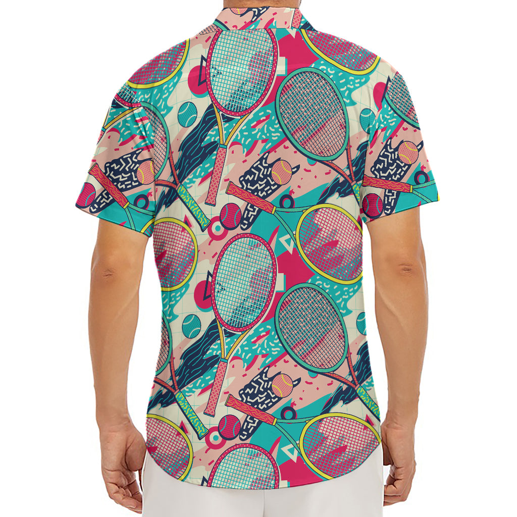 Retro Tennis Pattern Print Men's Deep V-Neck Shirt