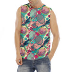 Retro Tennis Pattern Print Men's Fitness Tank Top