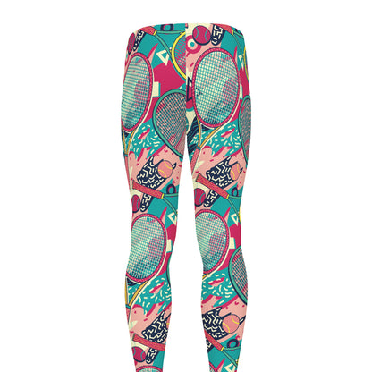 Retro Tennis Pattern Print Men's leggings