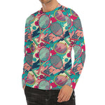 Retro Tennis Pattern Print Men's Long Sleeve Rash Guard