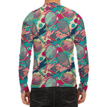 Retro Tennis Pattern Print Men's Long Sleeve Rash Guard