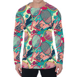 Retro Tennis Pattern Print Men's Long Sleeve T-Shirt