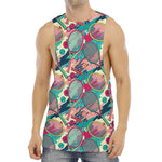 Retro Tennis Pattern Print Men's Muscle Tank Top