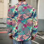 Retro Tennis Pattern Print Men's Shirt Jacket