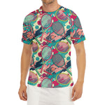 Retro Tennis Pattern Print Men's Short Sleeve Rash Guard