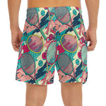 Retro Tennis Pattern Print Men's Split Running Shorts
