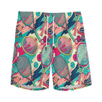 Retro Tennis Pattern Print Men's Sports Shorts