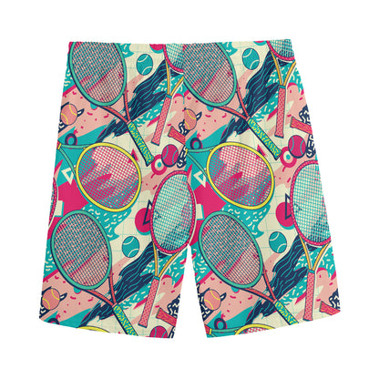 Retro Tennis Pattern Print Men's Sports Shorts