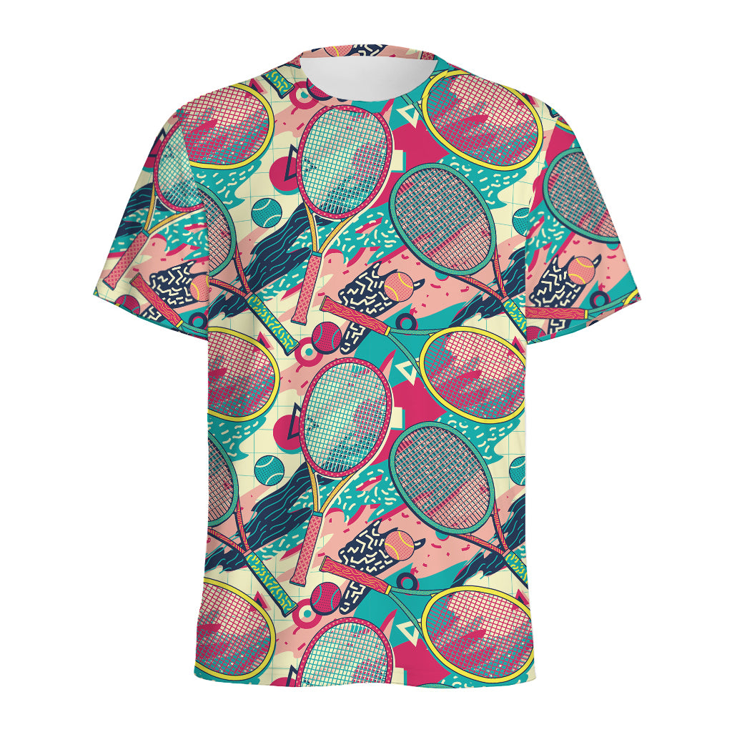 Retro Tennis Pattern Print Men's Sports T-Shirt