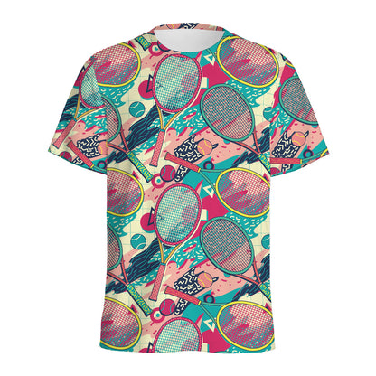 Retro Tennis Pattern Print Men's Sports T-Shirt