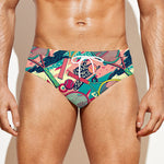 Retro Tennis Pattern Print Men's Swim Briefs