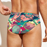 Retro Tennis Pattern Print Men's Swim Briefs