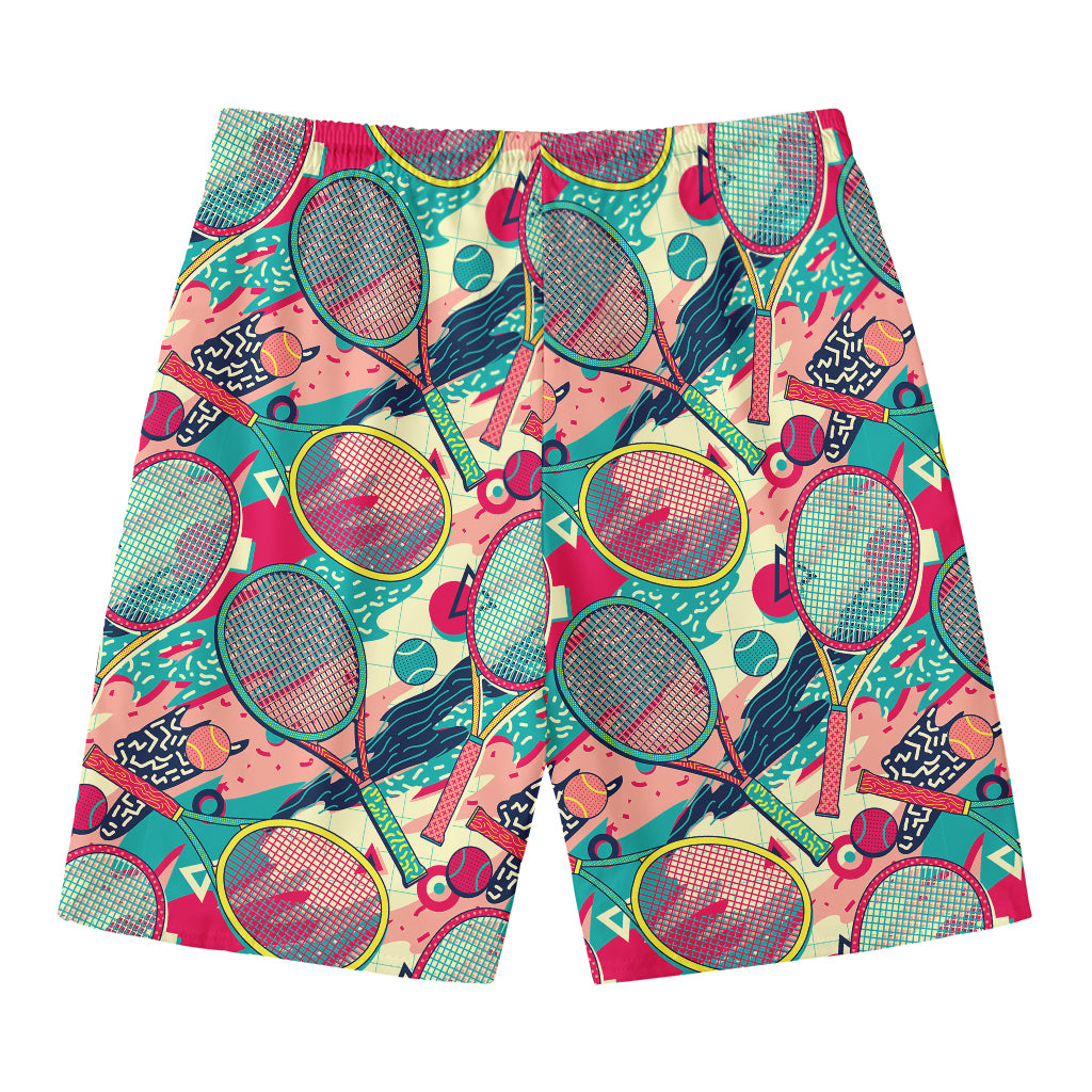 Retro Tennis Pattern Print Men's Swim Trunks