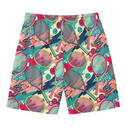 Retro Tennis Pattern Print Men's Swim Trunks
