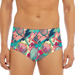 Retro Tennis Pattern Print Men's Triangle Swim Briefs