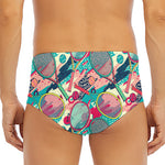 Retro Tennis Pattern Print Men's Triangle Swim Briefs