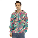 Retro Tennis Pattern Print Men's Velvet Pullover Hoodie