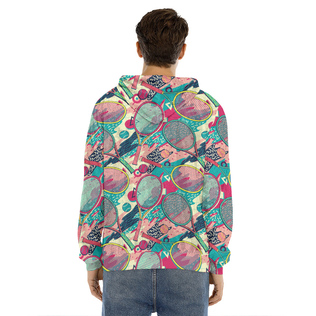Retro Tennis Pattern Print Men's Velvet Pullover Hoodie