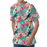 Retro Tennis Pattern Print Men's Velvet T-Shirt