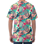 Retro Tennis Pattern Print Men's Velvet T-Shirt