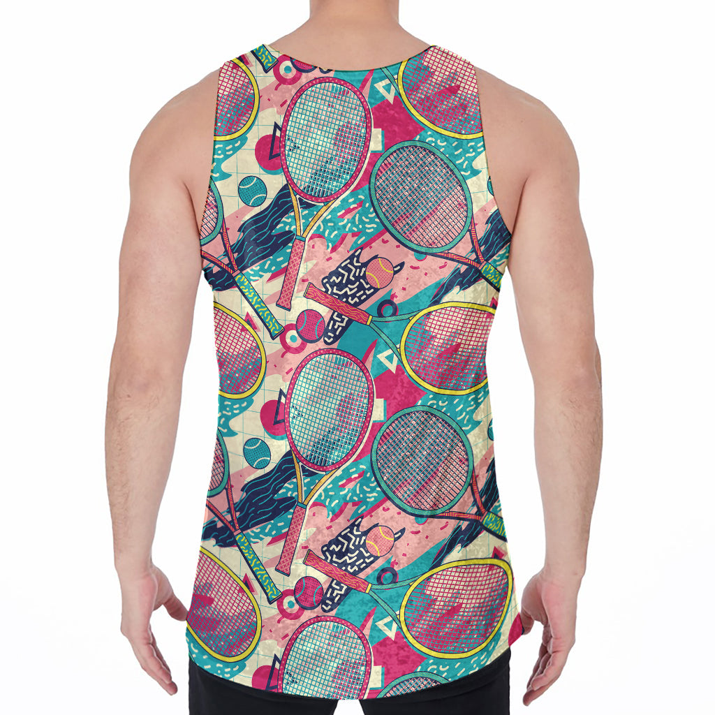 Retro Tennis Pattern Print Men's Velvet Tank Top