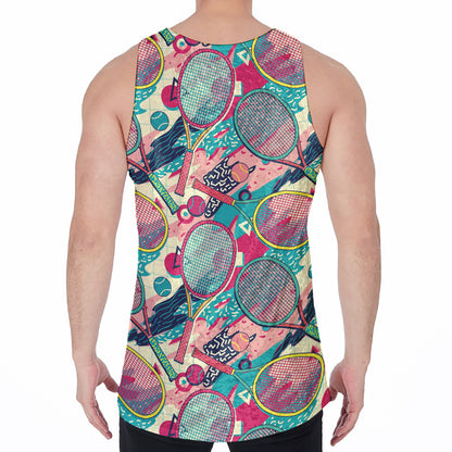 Retro Tennis Pattern Print Men's Velvet Tank Top