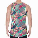 Retro Tennis Pattern Print Men's Velvet Tank Top