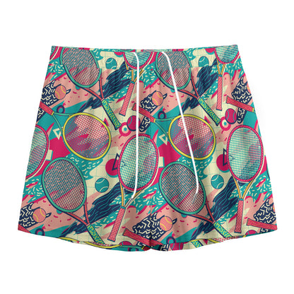 Retro Tennis Pattern Print Mesh Shorts